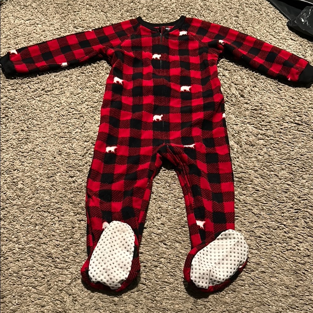 The Children's Place Cozy Red and Black Plaid Footies
